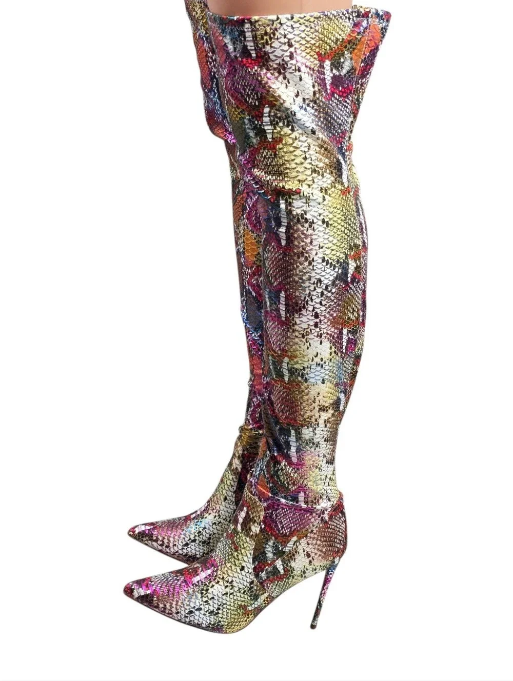 Steve Madden Viktory Rainbow Snake Thigh High Pointed Toe Boots NIB